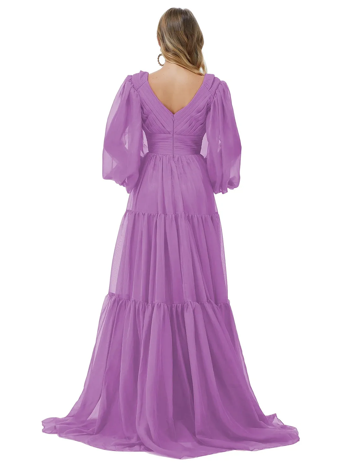 A-Line Evening Gown Sexy Dress Party Wear Sweep / Brush Train Long Sleeve V Neck Chiffon with Ruched