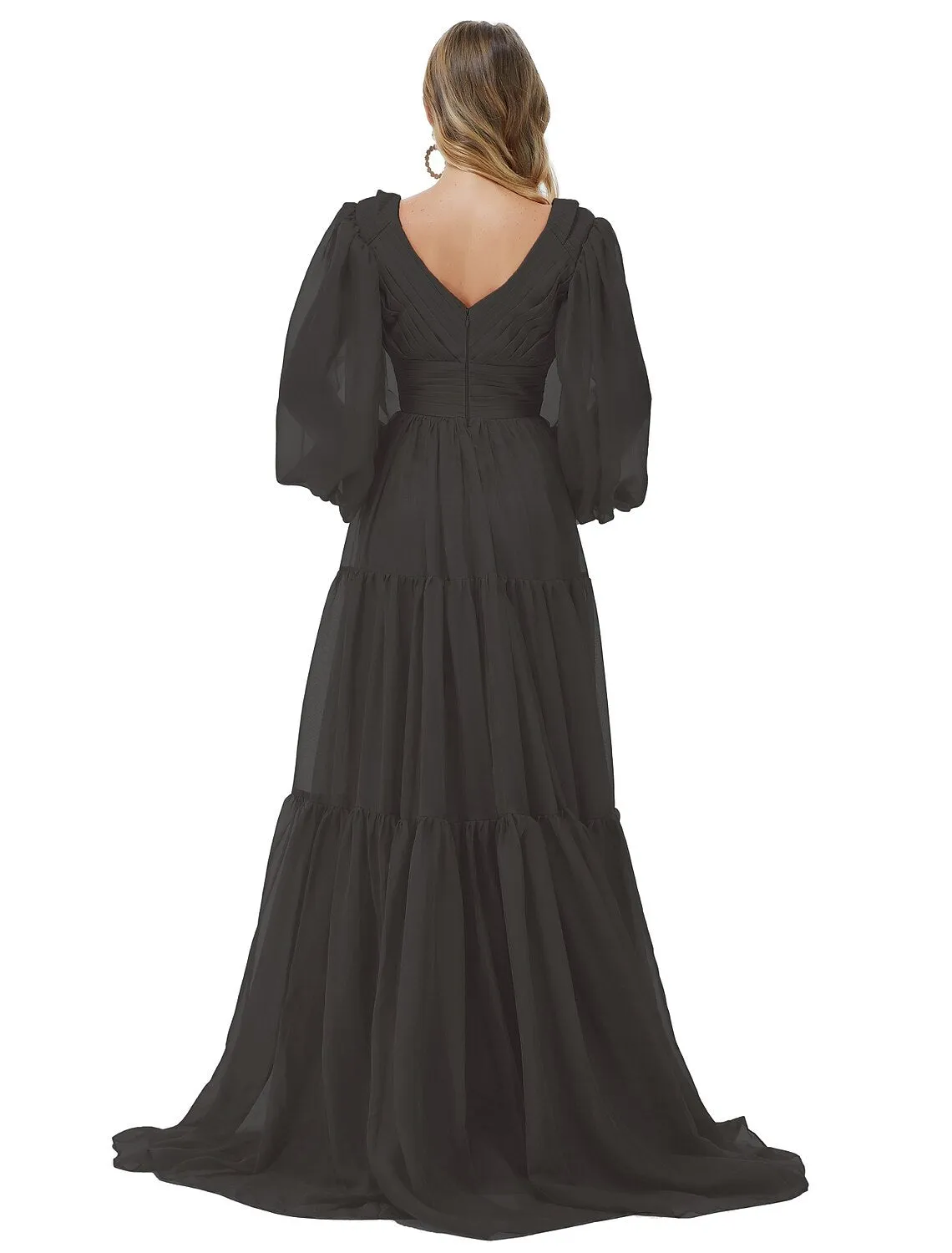 A-Line Evening Gown Sexy Dress Party Wear Sweep / Brush Train Long Sleeve V Neck Chiffon with Ruched