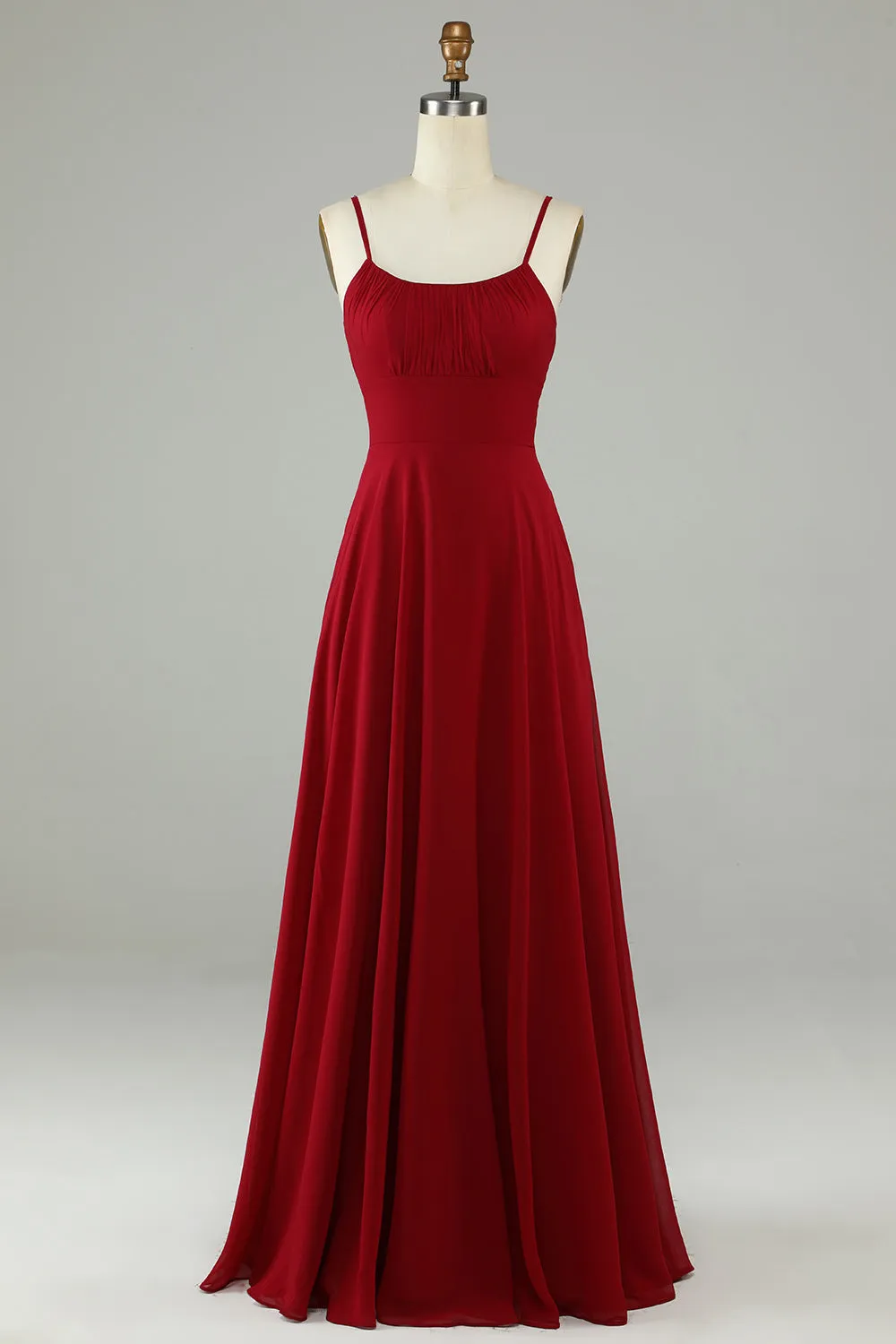 A-Line Spaghetti Straps Burgundy Long Bridesmaid Dress