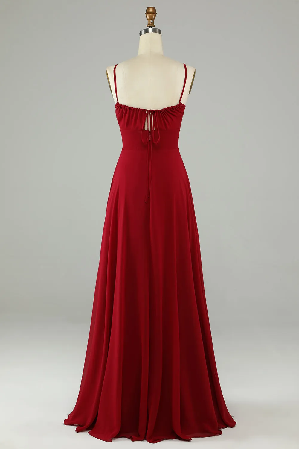 A-Line Spaghetti Straps Burgundy Long Bridesmaid Dress