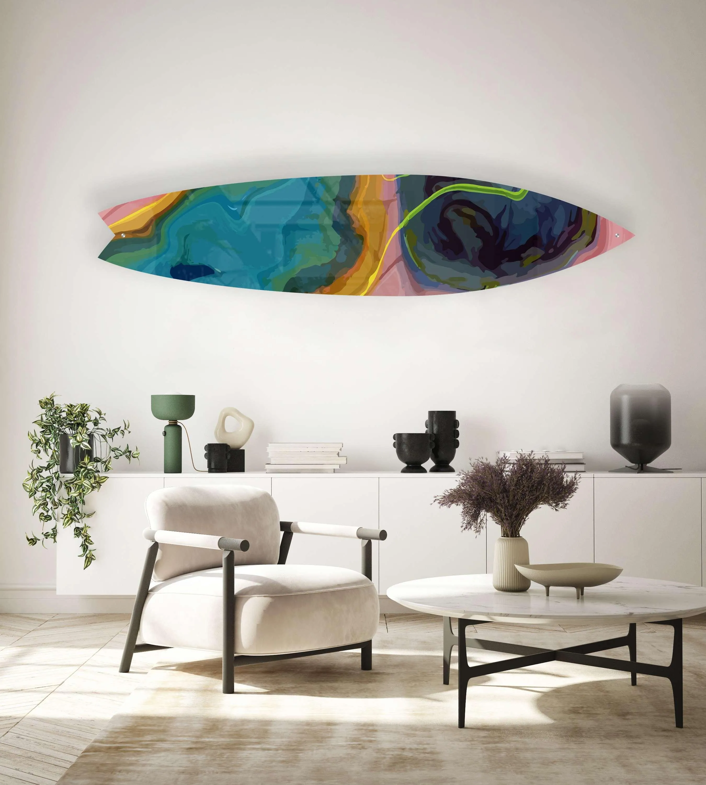 Abstract Swirl Acrylic Surfboard Wall Art