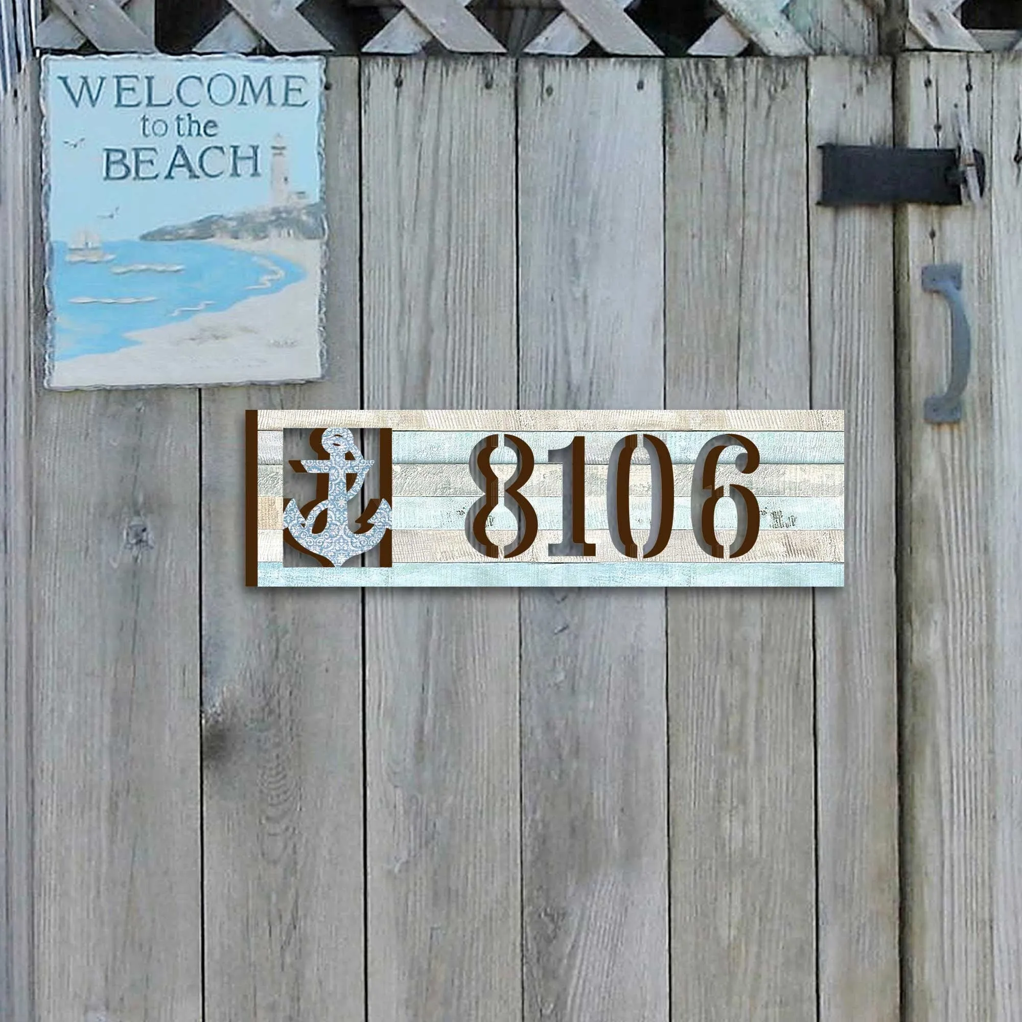 Address sign - Address House Numbers - Coastal Door Numbers Sign - Anchor Wooden House Number Plaque - Custom Home Address Sign MA989811