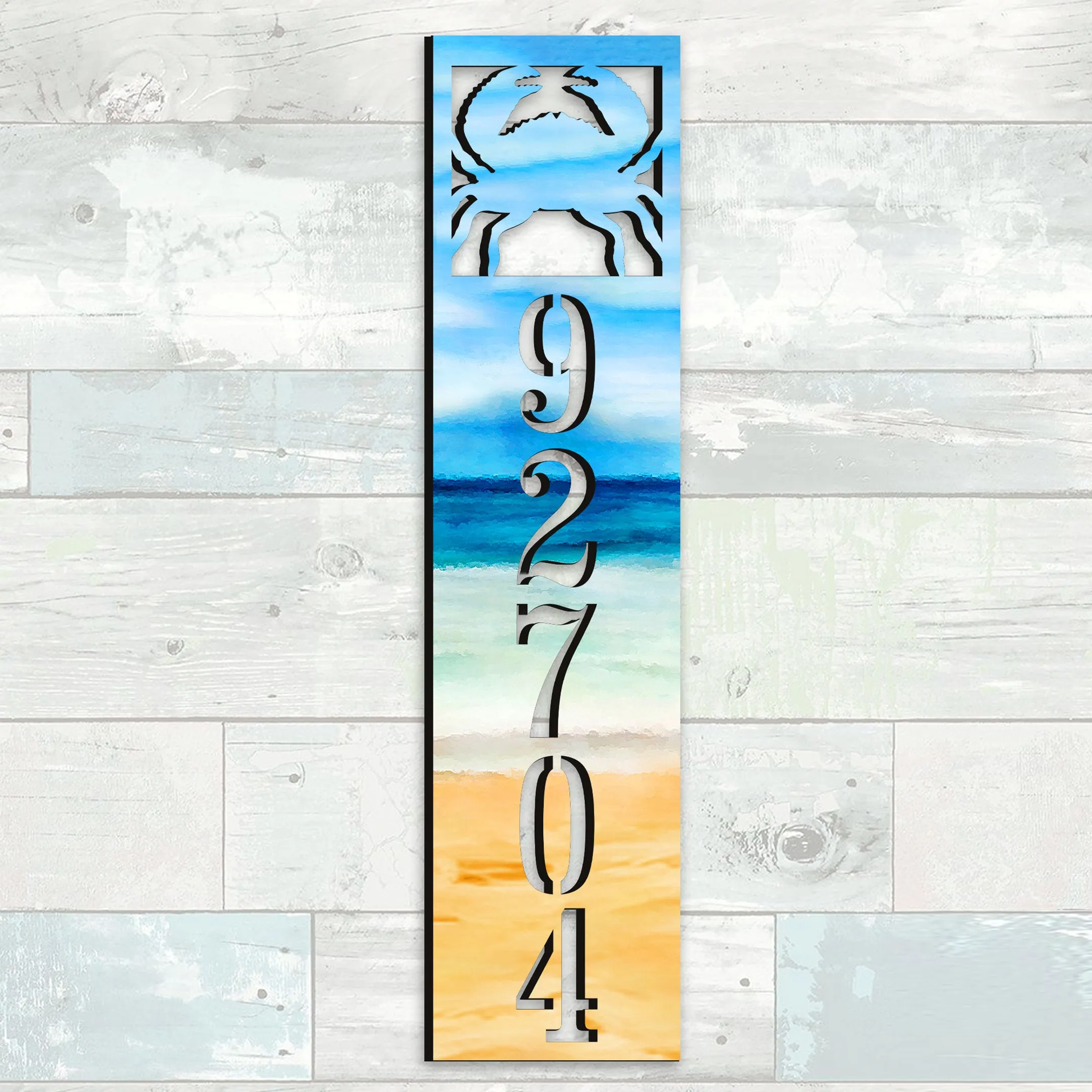 Address Sign - Beach House Numbers - Custom Coastal Door Number Sign - Crab Wooden Cottage Number Plaque - Nautical Home Sign MA989809