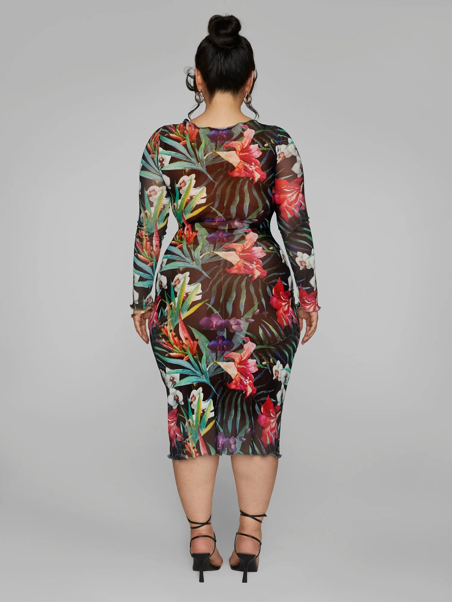 Ainsley O-Ring Tropical Print Mesh Dress