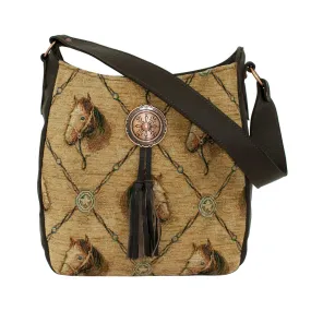 American West Womens Bits and Bridle Woven Tapestry Leather Handbag Bag