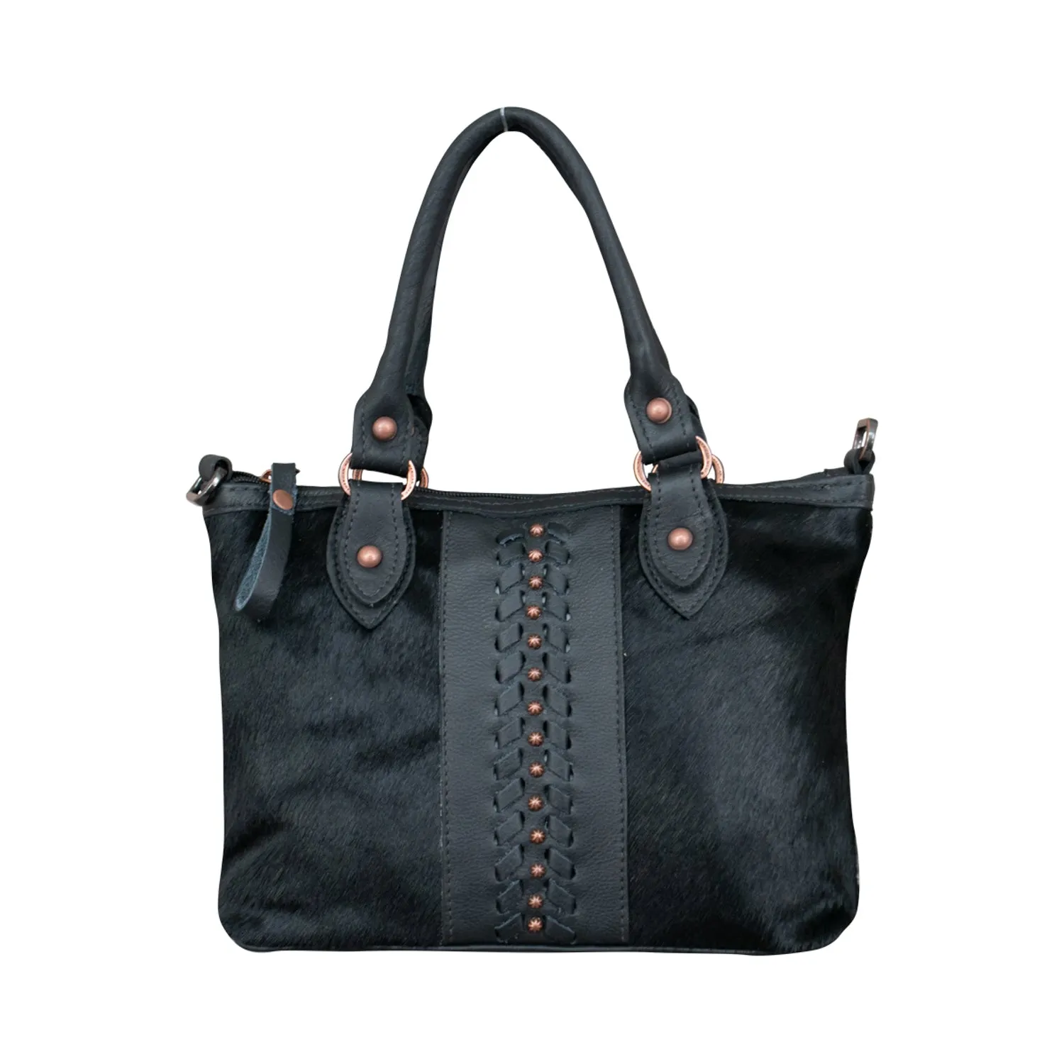 American West Womens Cow Town Black Hair-On Leather Handbag Bag