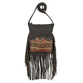 American West Womens Fringed Cowgirl 8in Woven Tapestry Leather Crossbody Bag