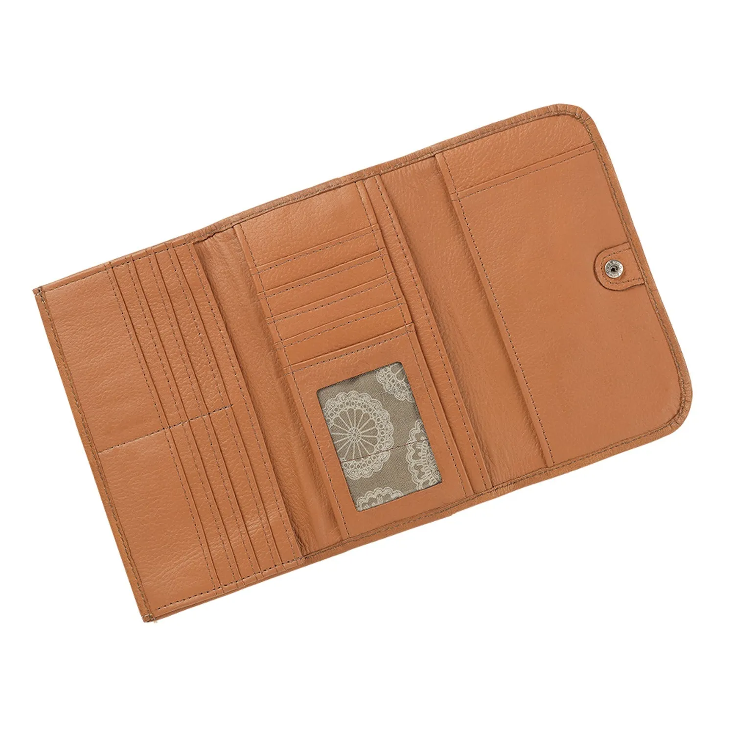 American West Womens Tribal Weave Golden Tan Leather Trifold Wallet