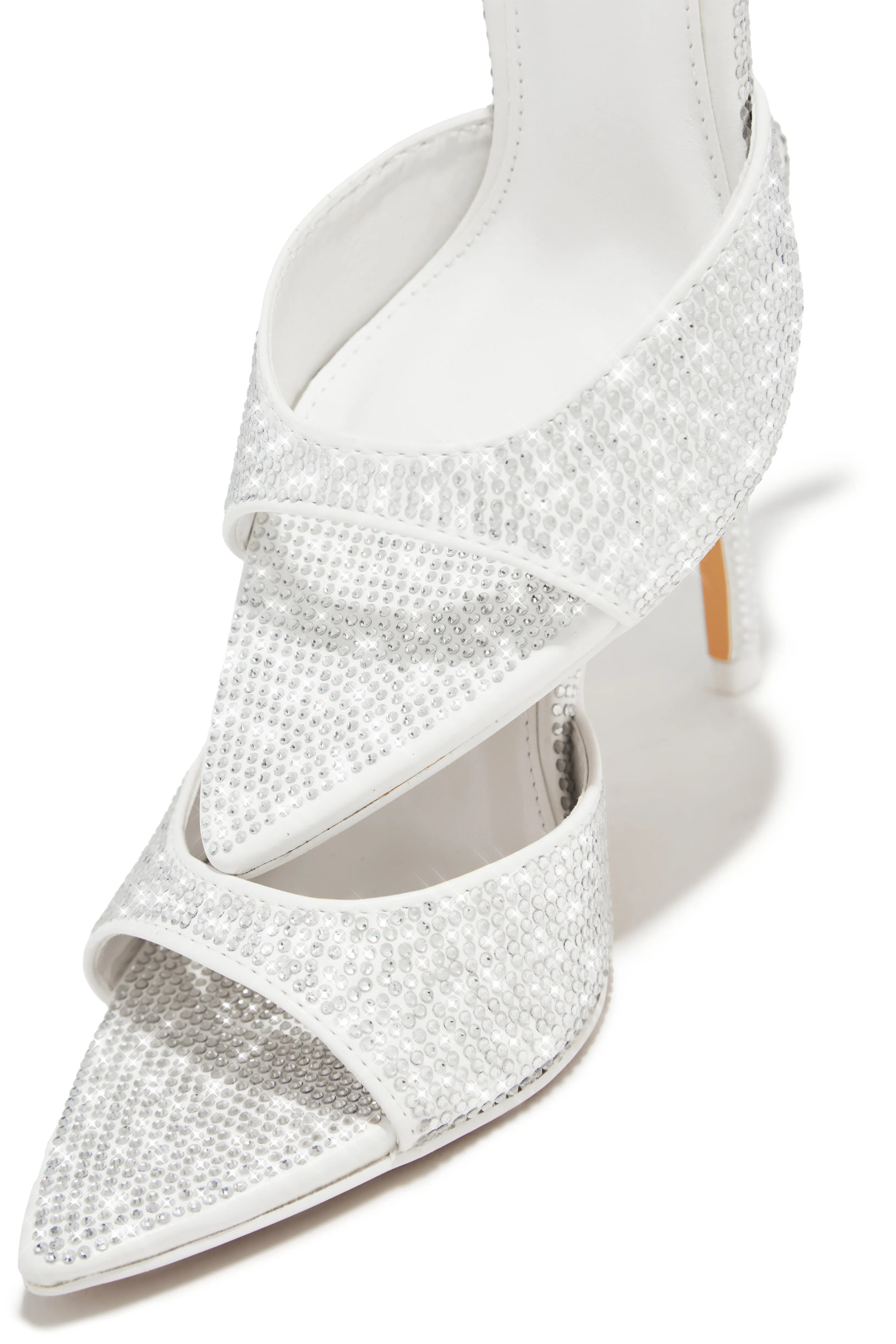 Amiah Embellished High Heel Mules - White