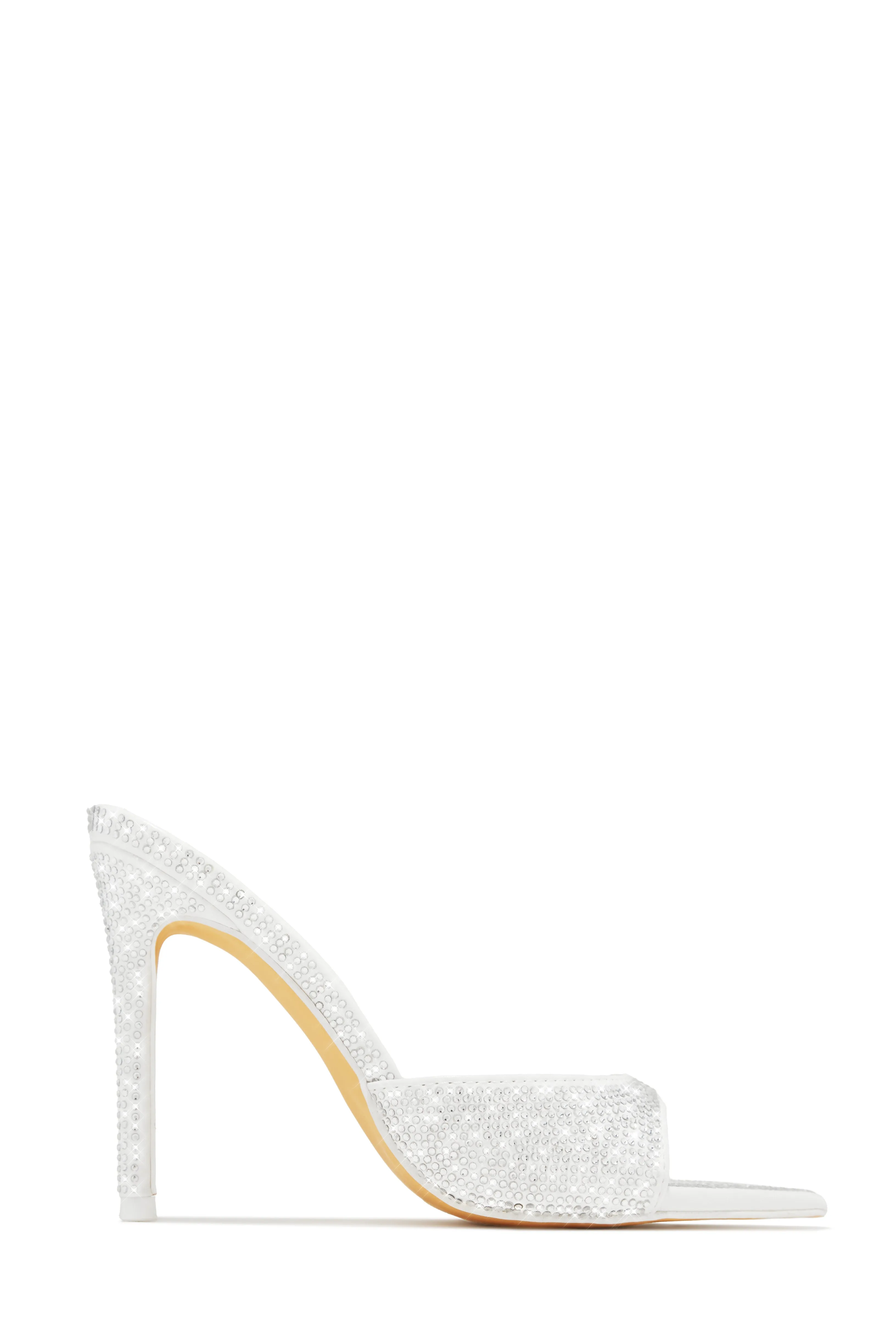 Amiah Embellished High Heel Mules - White