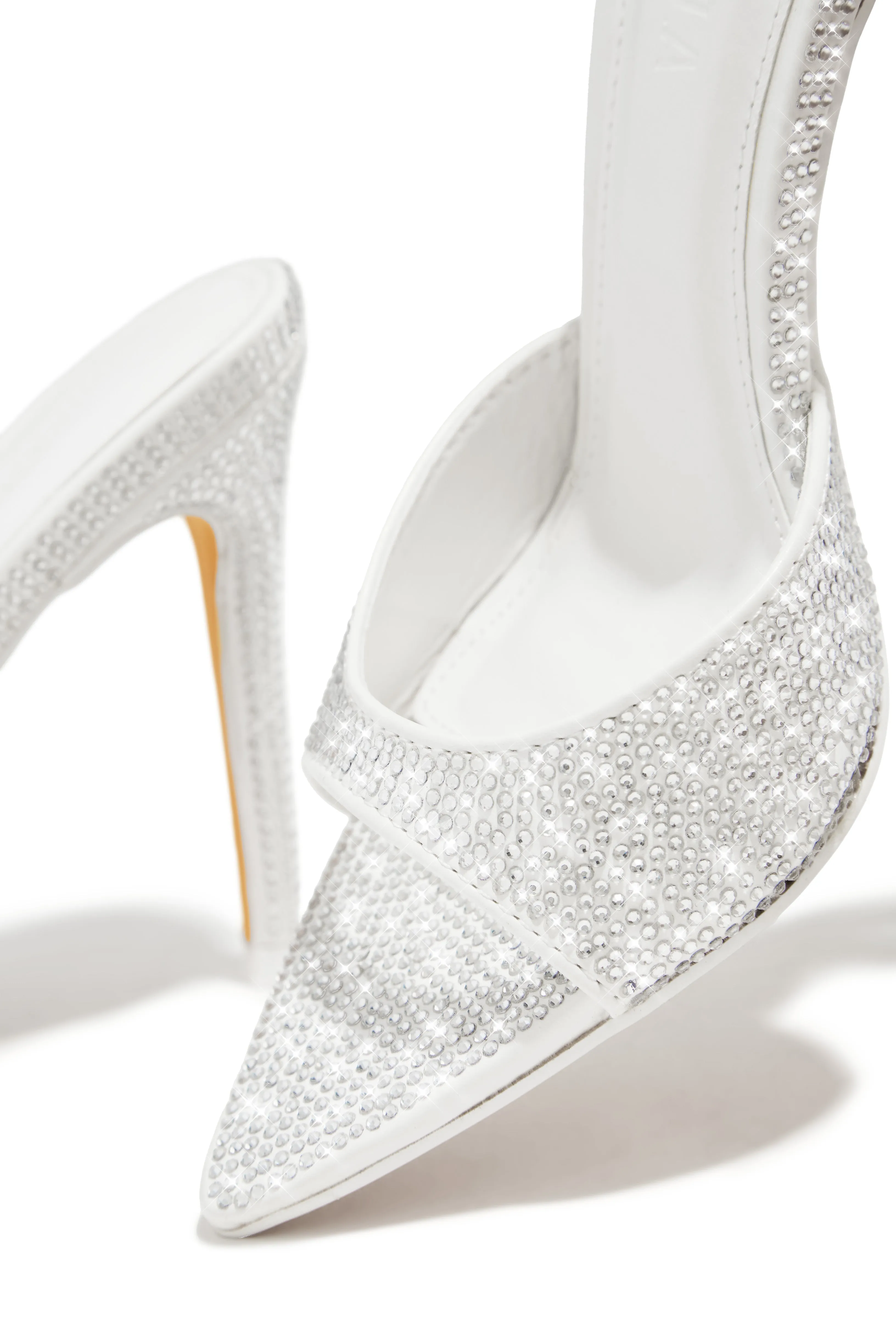 Amiah Embellished High Heel Mules - White