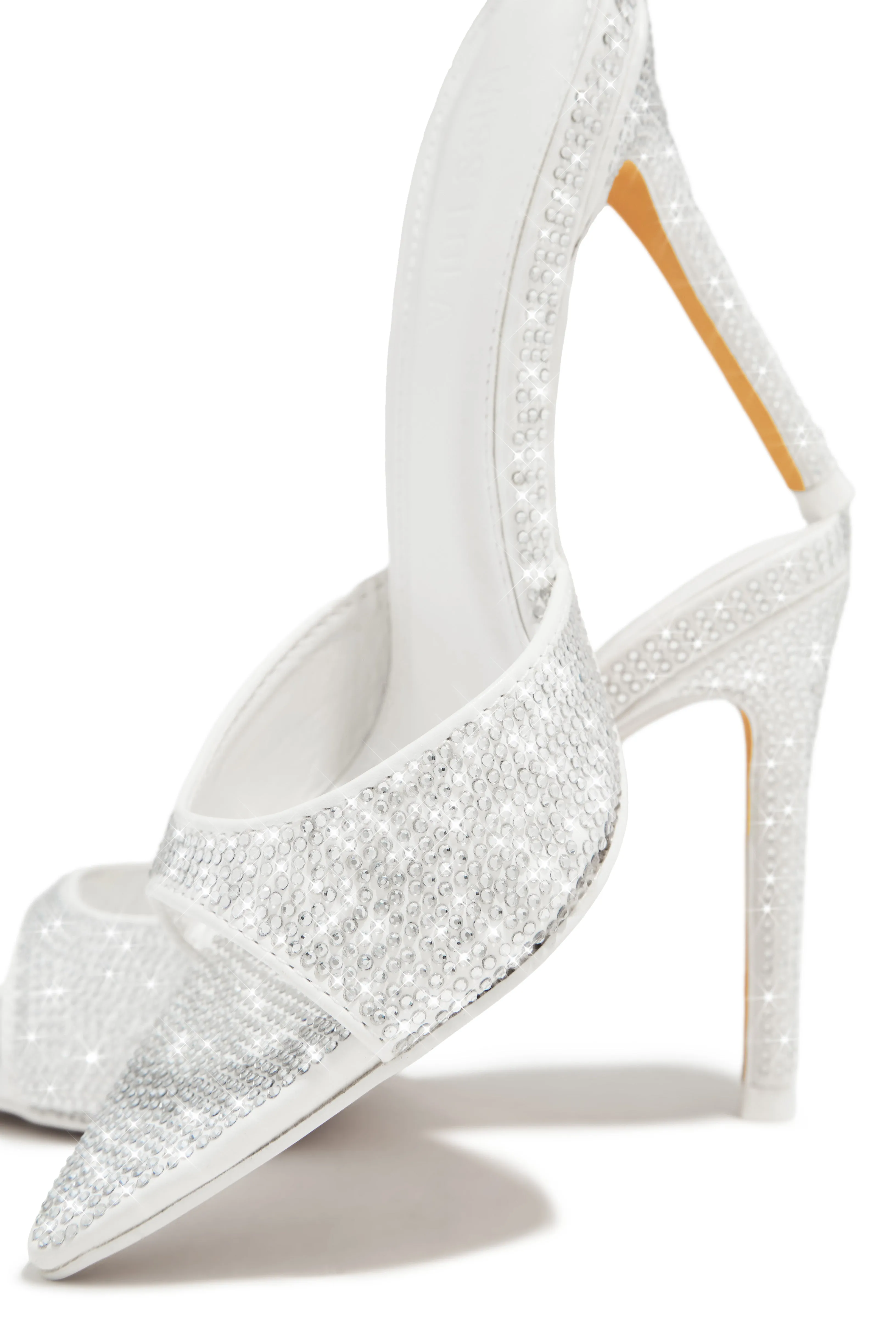 Amiah Embellished High Heel Mules - White