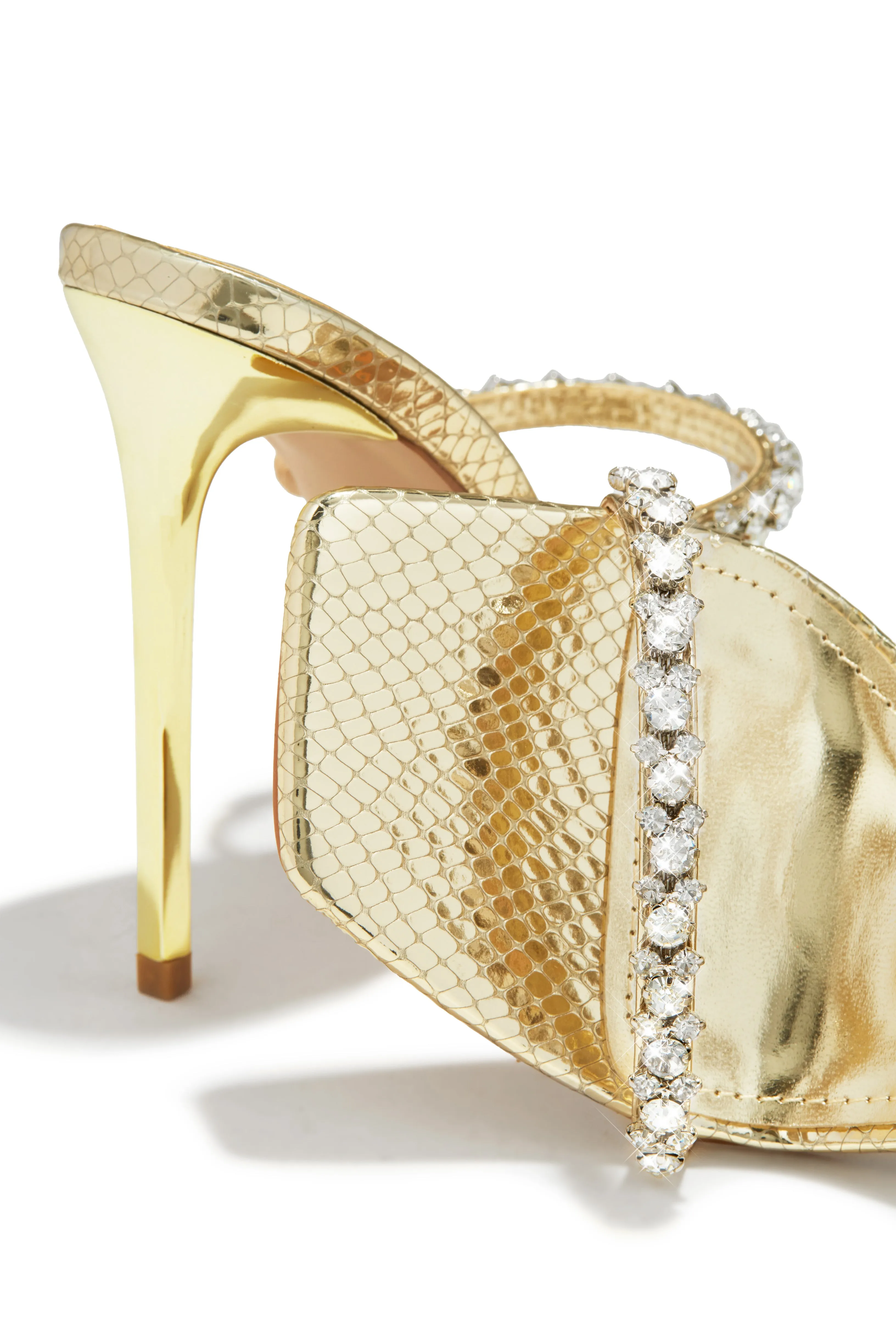 Amyna Embellished High Heel Mules - Gold