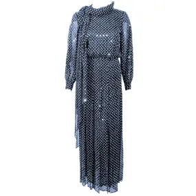 ANDRE LAUG Polka Dot Sequin Chiffon Gown, Scarf Size 4