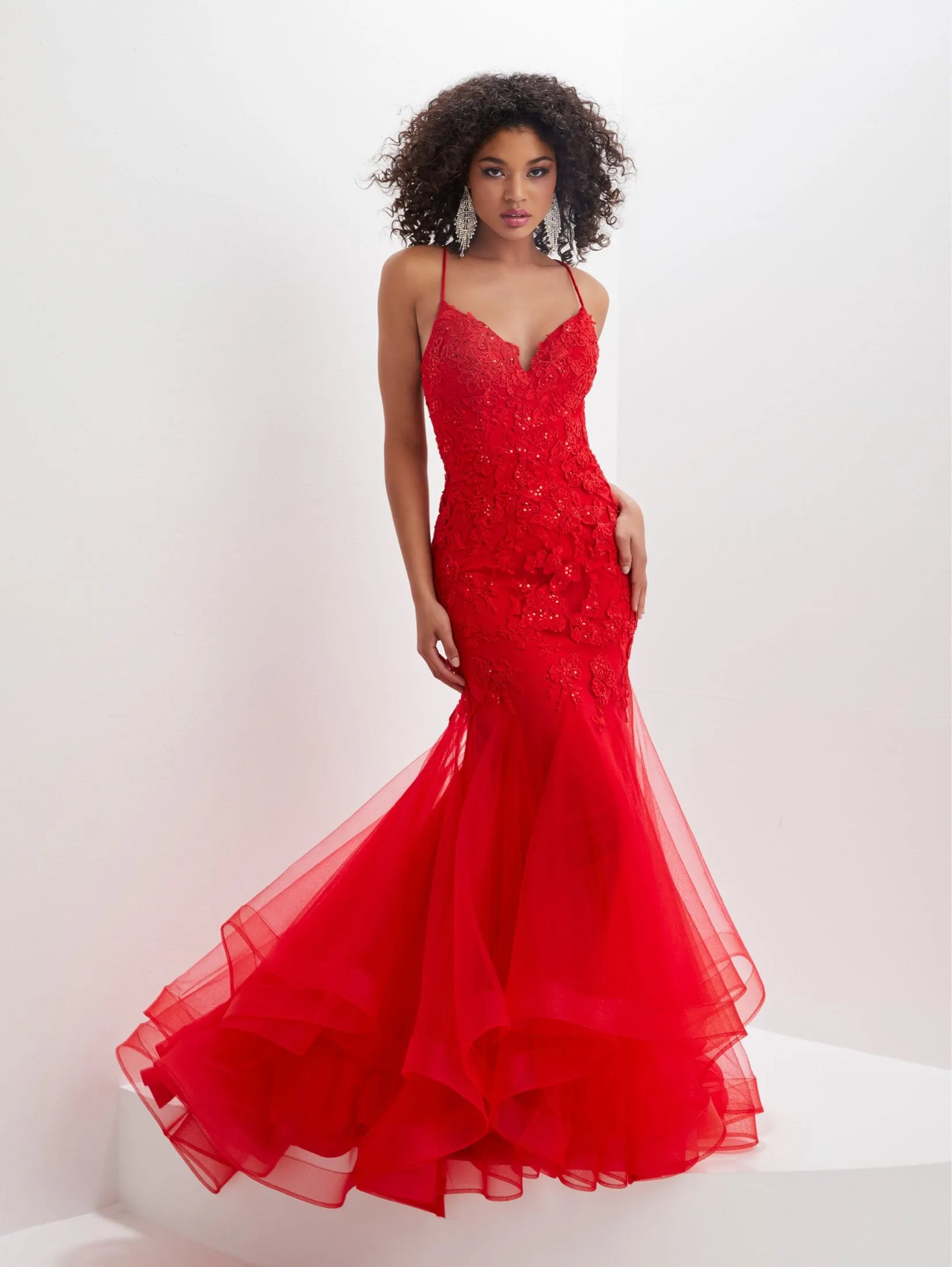 Applique Ruffled Tulle Mermaid Dress by Tiffany Designs 16015