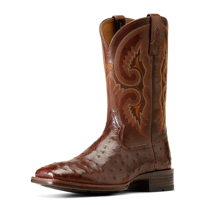 Ariat Men's Barley Ultra Dark Tabac Full Quill Ostrich Square Toe Exotic Western Boots 10046961