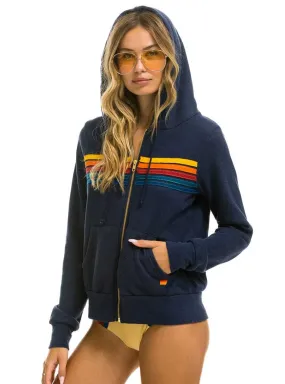 Aviator Nation Women's 5 Stripe Zip Hoodie - Navy Blue