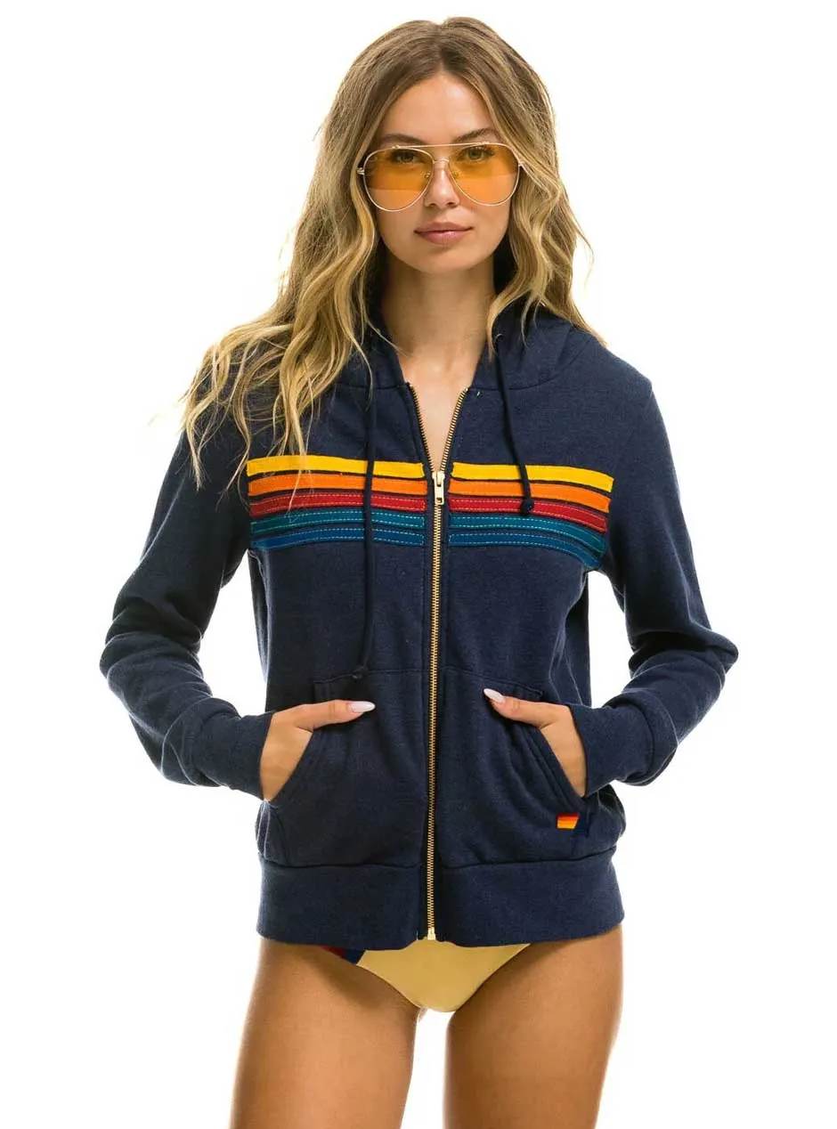 Aviator Nation Women's 5 Stripe Zip Hoodie - Navy Blue