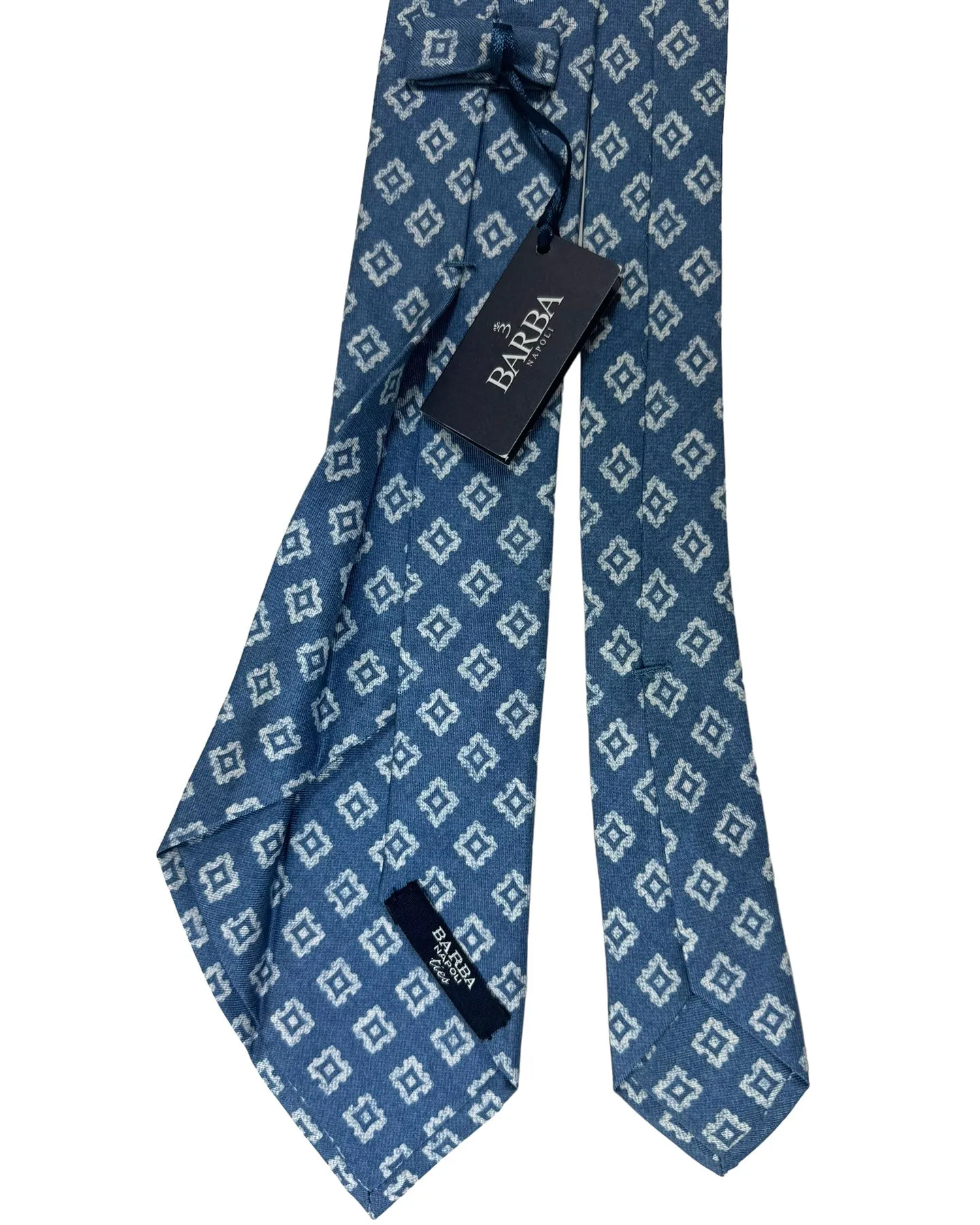 Barba Sevenfold Tie Blue Geometric Design - Sartorial Neckwear