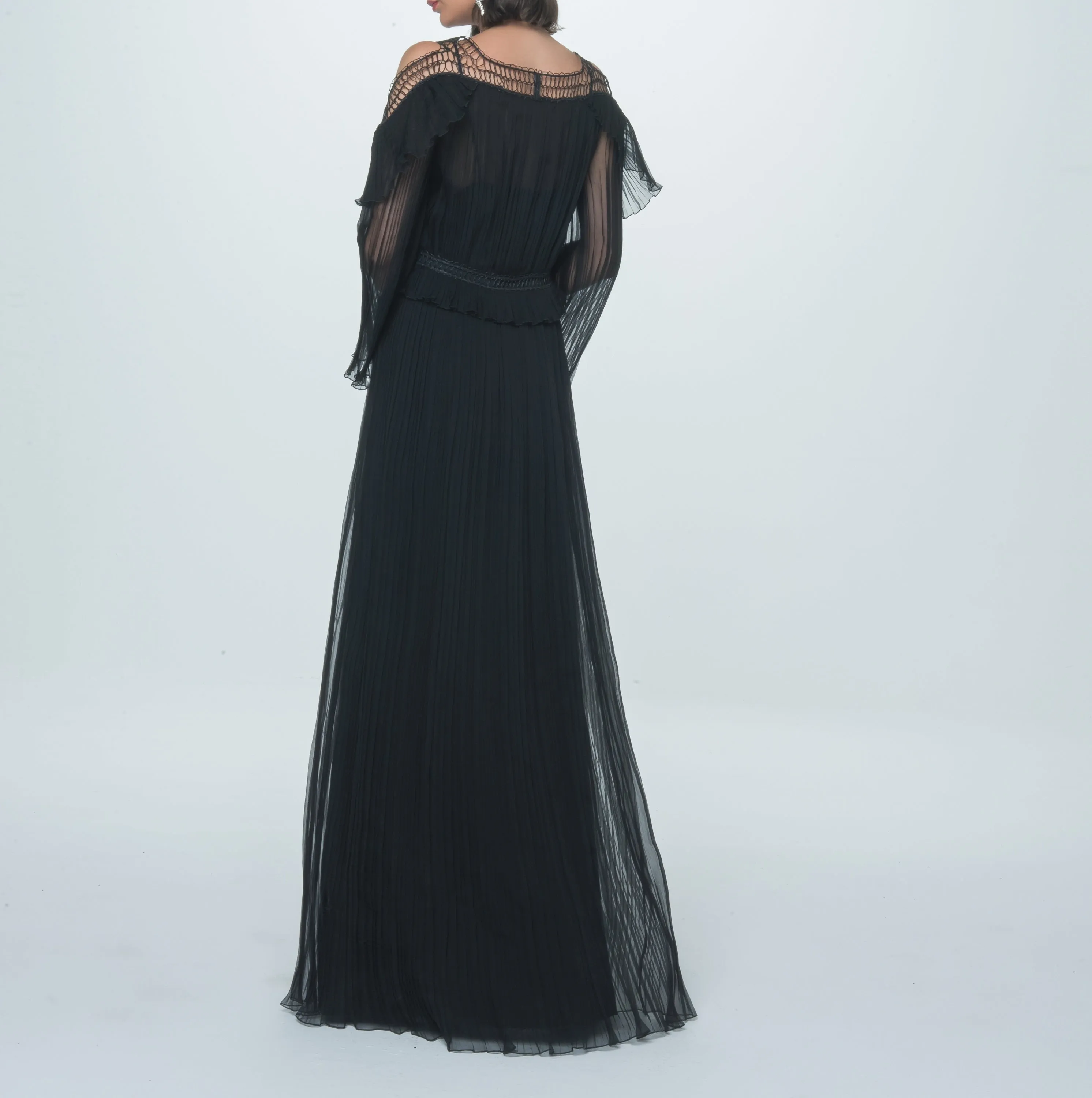 Black Chiffon Dress with Embroidery Embellishment