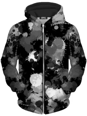 Black White and Grey Paint Splatter Unisex Zip-Up Hoodie