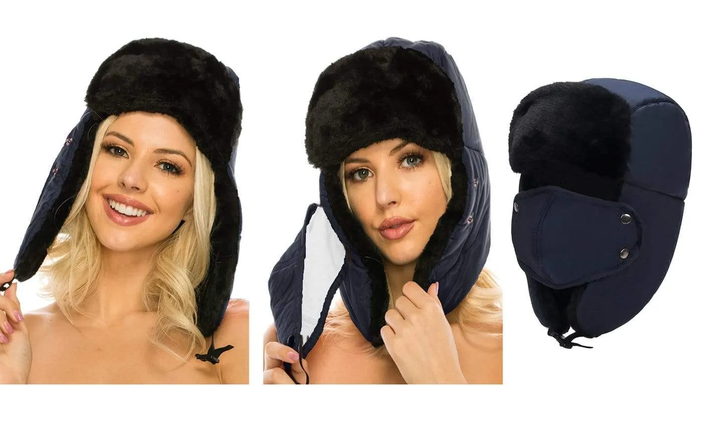 BravemanÂ Unisex Trapper Eskimo Fur-Lined Winter Hunting Hat with Ear Flaps and Removable Mask