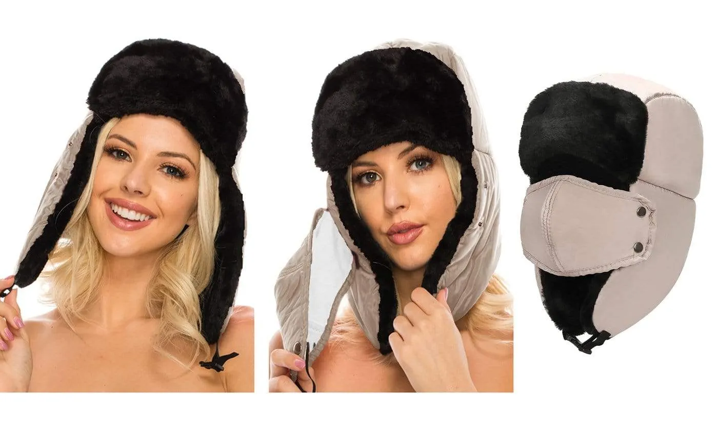 BravemanÂ Unisex Trapper Eskimo Fur-Lined Winter Hunting Hat with Ear Flaps and Removable Mask