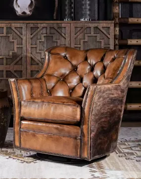 Brindle Cowhide & Tufted Leather Swivel Glider