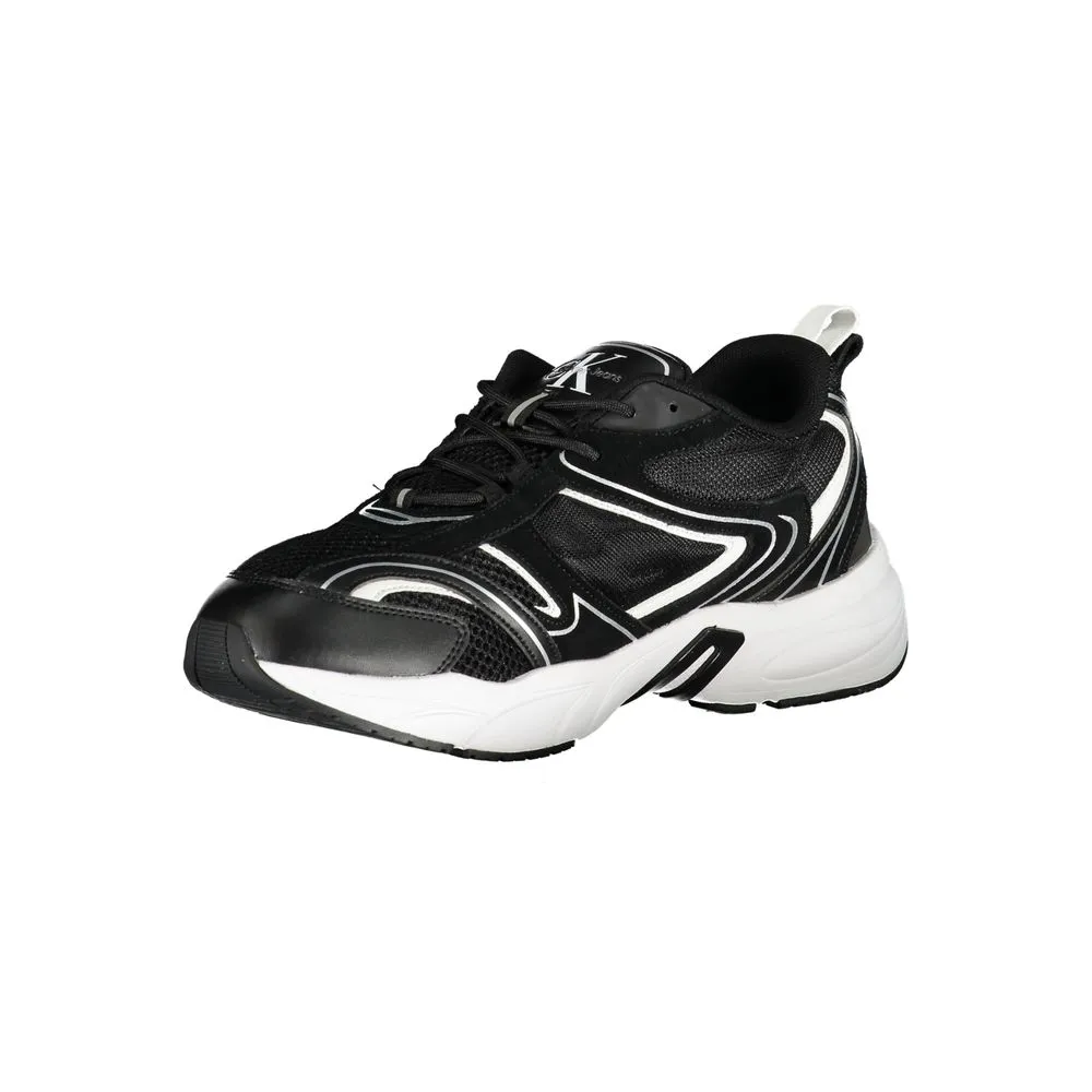 Calvin Klein Sleek Black Lace-Up Sneakers with Contrast Men's Details