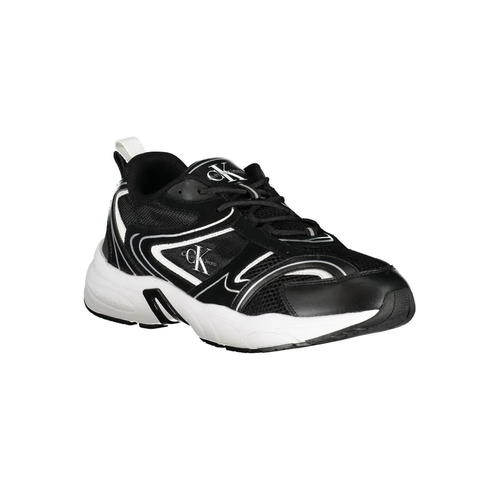 Calvin Klein Sleek Black Lace-Up Sneakers with Contrast Men's Details