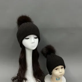 Childrens Chocolate Faux Fur Bobble Hat