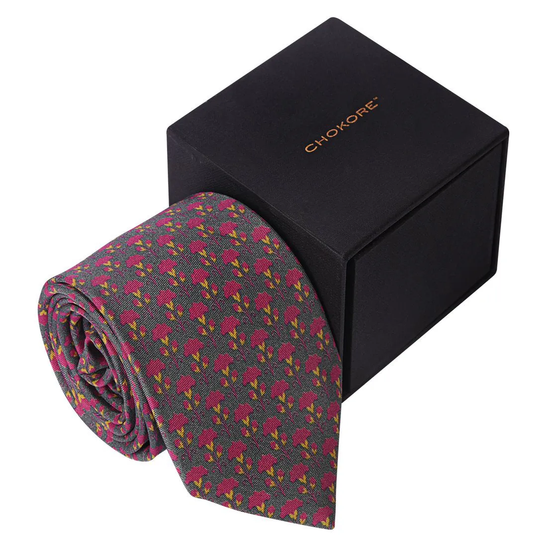 Chokore Grey & Magenta Silk Tie - Indian At Heart range