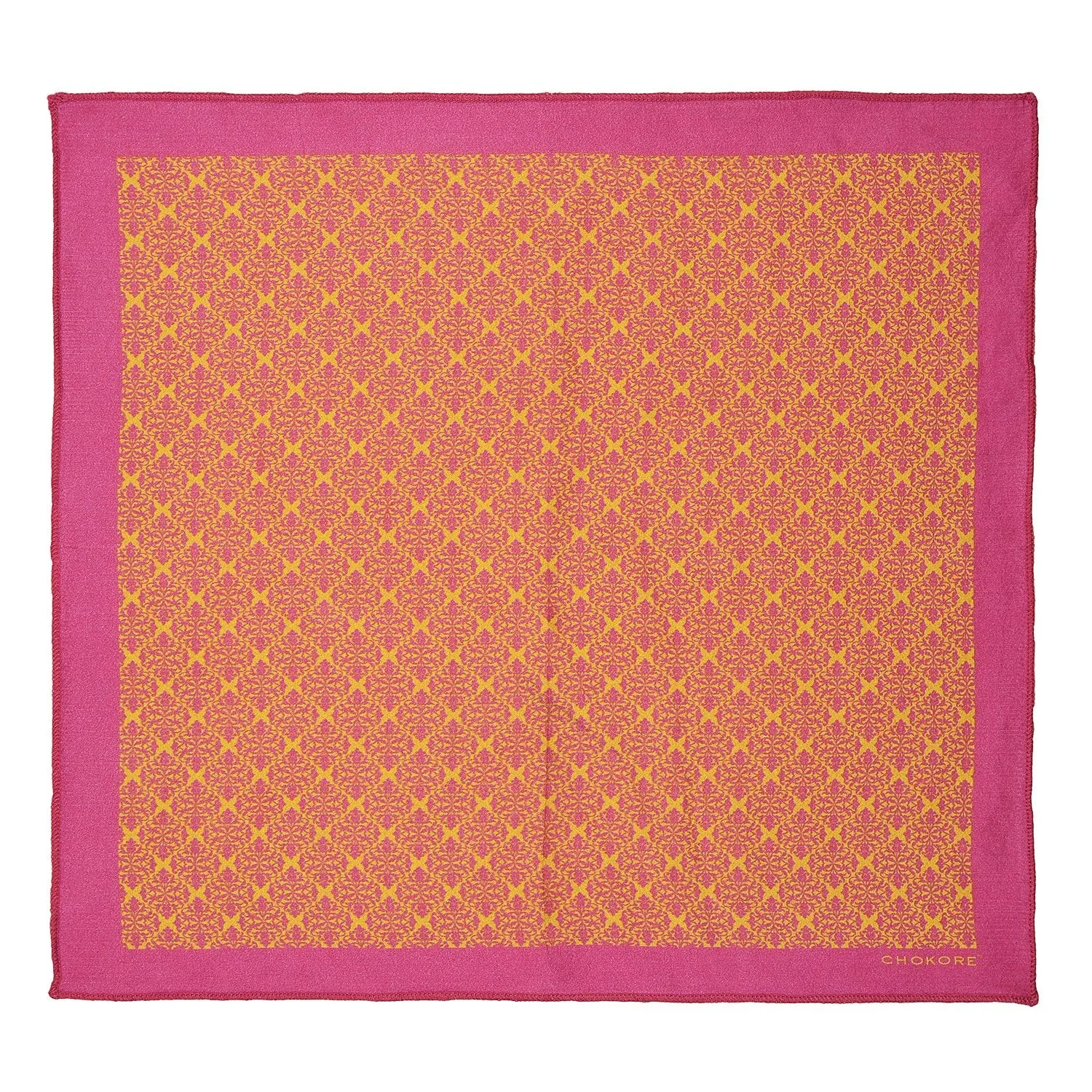 Chokore Pink & Yellow Silk Pocket Square - Indian At Heart line