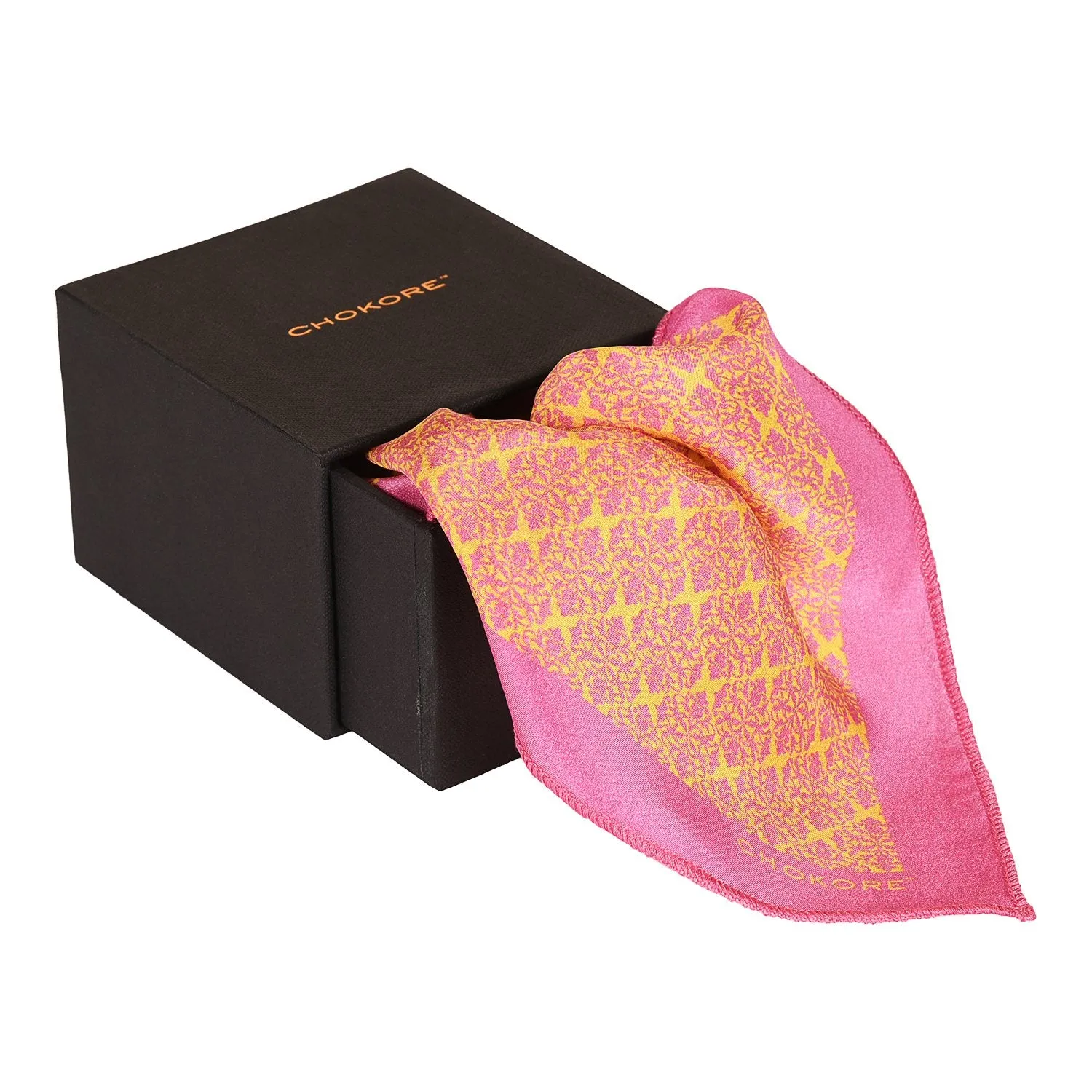 Chokore Pink & Yellow Silk Pocket Square - Indian At Heart line