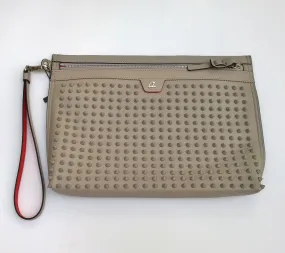 Christian Louboutin Citypouch Studded Taupe Fungo Leather Studs Clutch Wrist Strap Bag