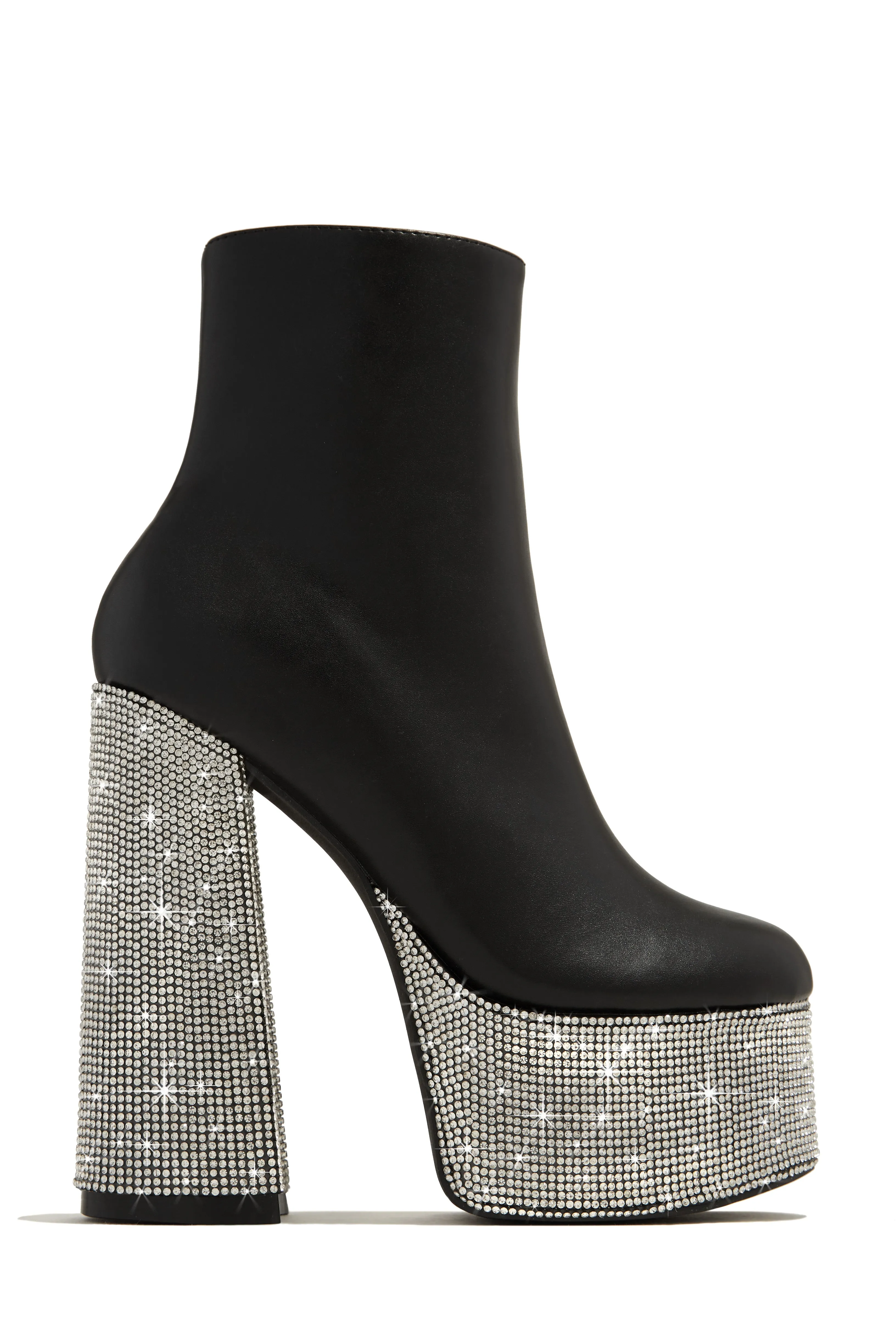 Concert Vibes Embellished Platform Block Ankle Boots - Black