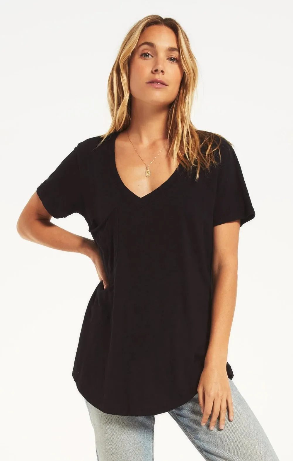 COTTON SLUB POCKET TEE | BLACK