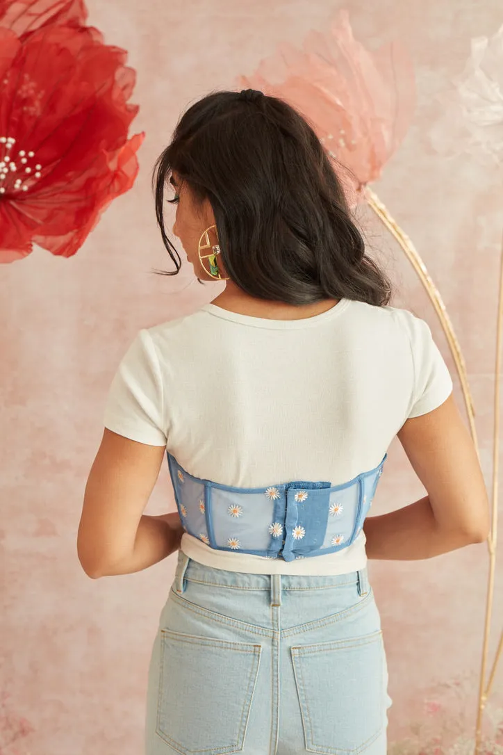 Daisy Blue Embroidered Underbust Corset Belt