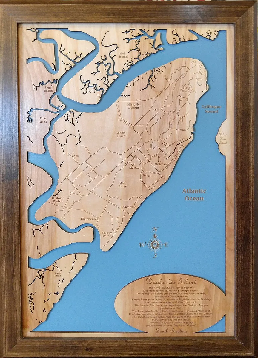 Daufuskie Island, South Carolina - laser cut wood map