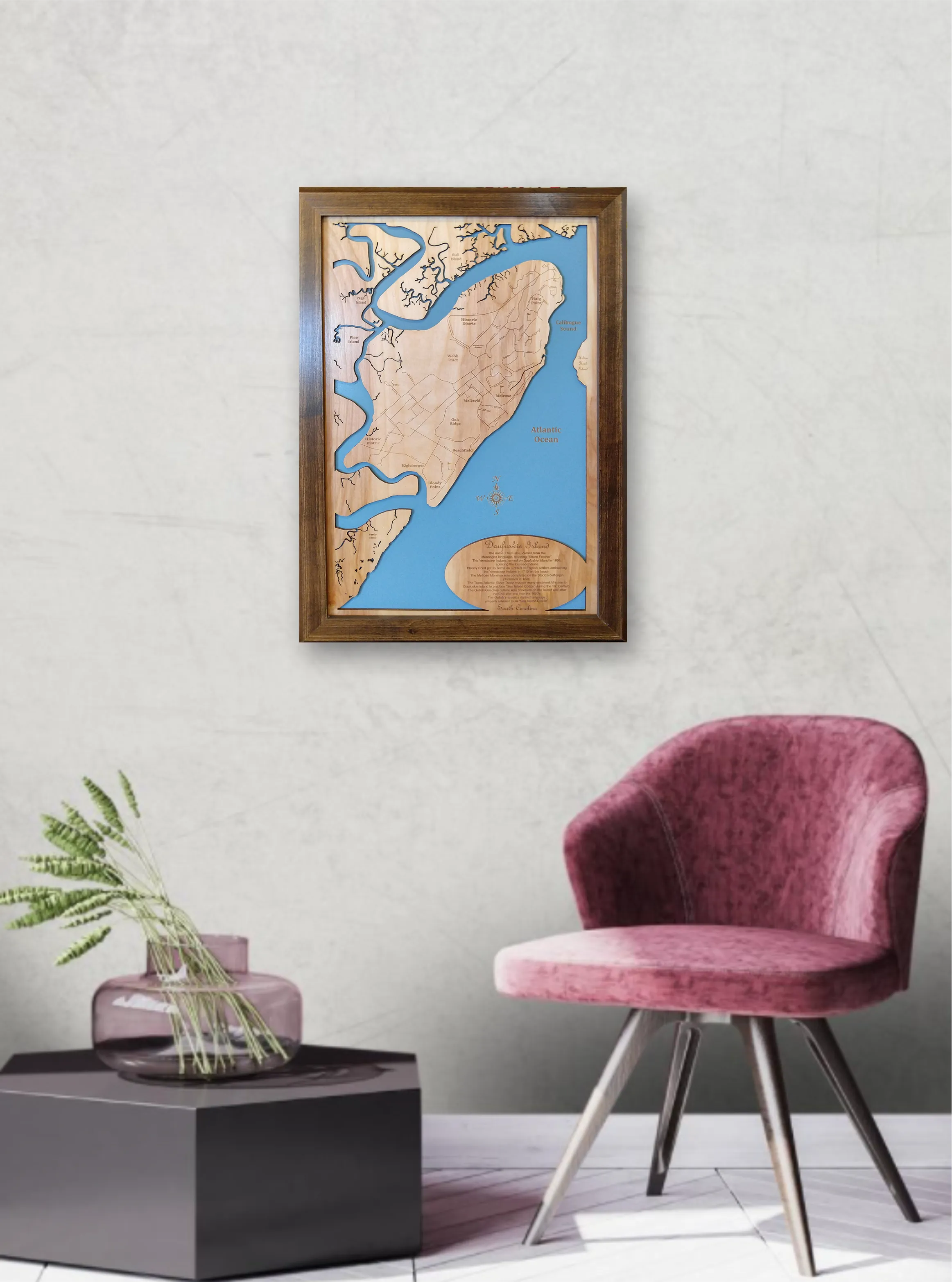 Daufuskie Island, South Carolina - laser cut wood map