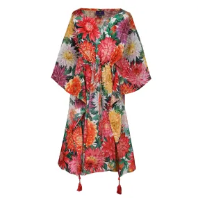 Dolce Dahlias Italian Silk Midi Kaftan Dress