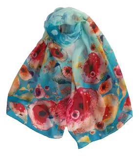 Extra Wide High Quality Silk Chiffon Scarf Blue Theme Floral Print SCH520