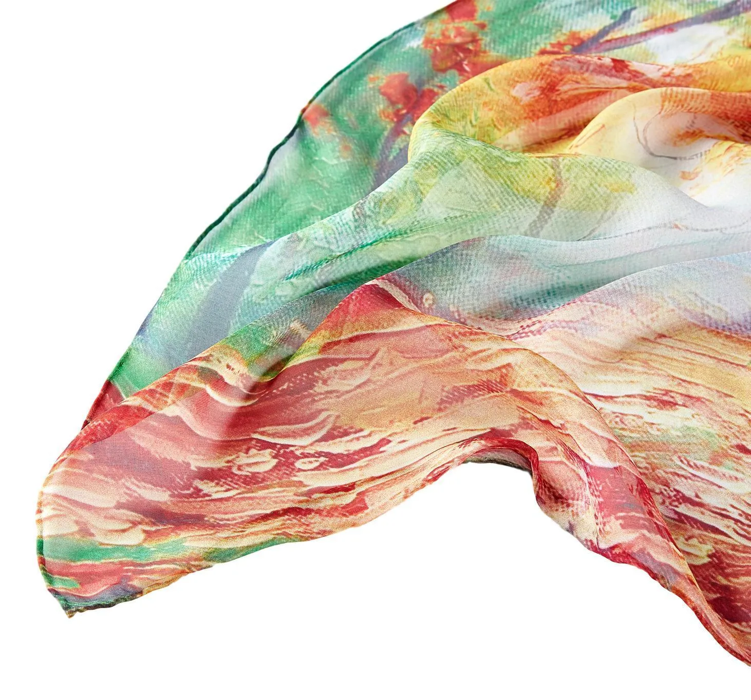 Extra Wide High Quality Silk Chiffon Scarf Maroon and Green Floral Print SCH606