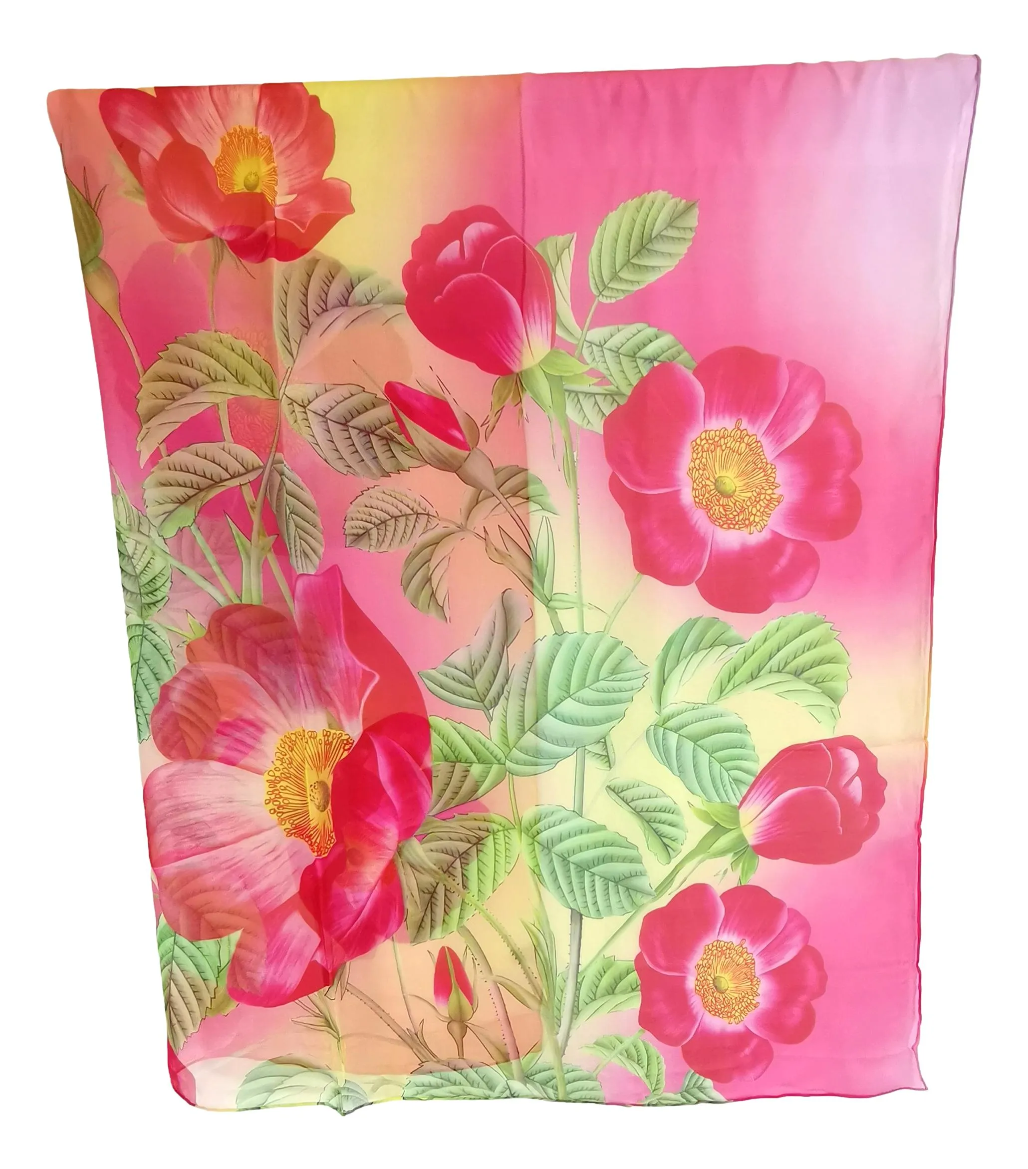 Extra Wide High Quality Silk Chiffon Scarf Pink Theme Floral Print SCH532