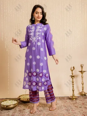 Fizaa Purple Chikankari Chanderi Silk Kurta Set