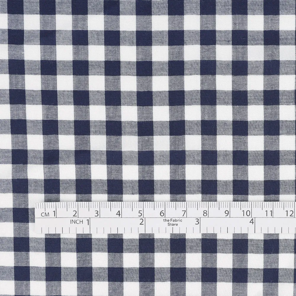 Gingham Rayon Challis - Navy