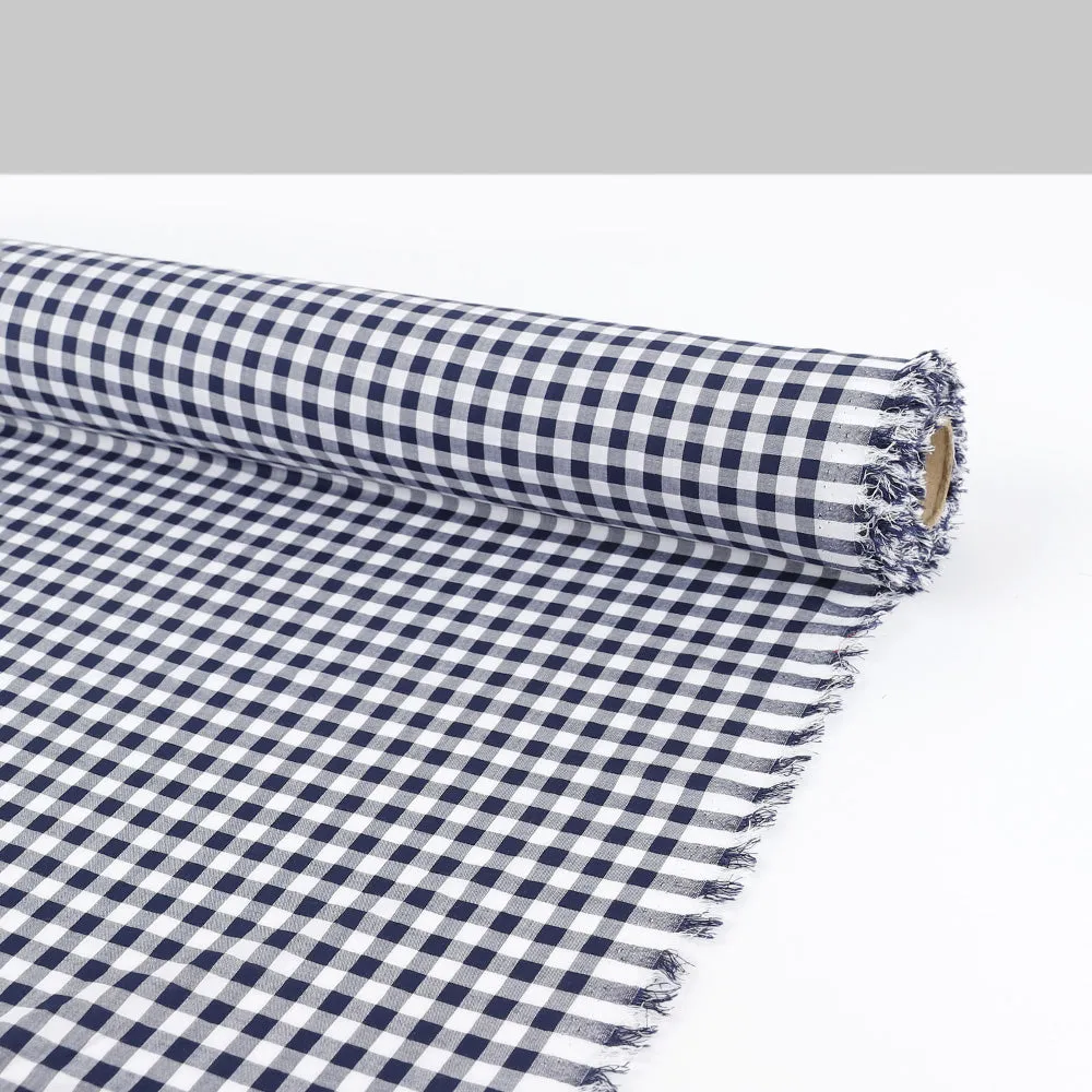 Gingham Rayon Challis - Navy