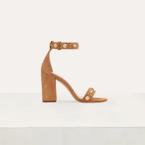 High Heels Sandals With Studs - Camel