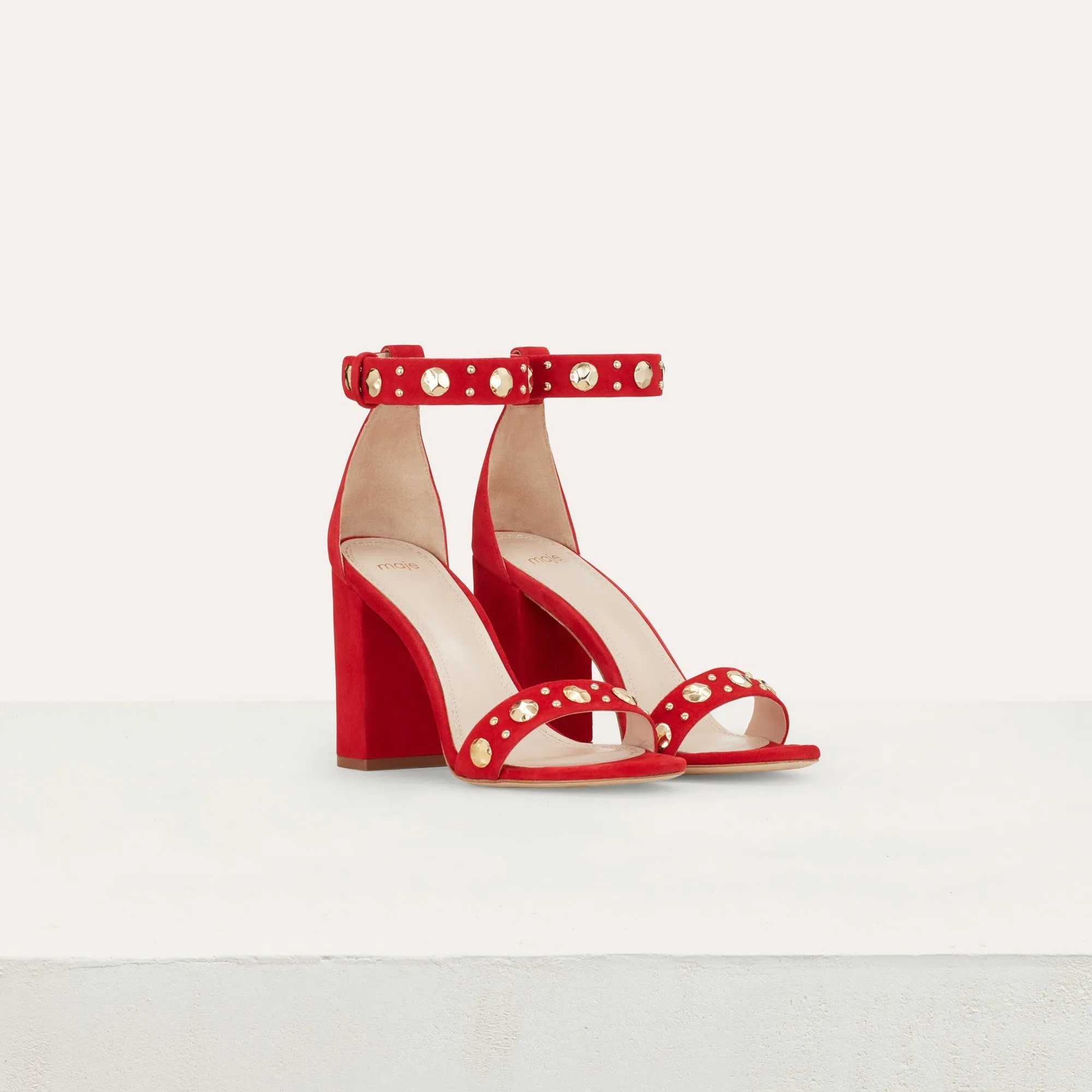 High Heels Sandals With Studs - Red