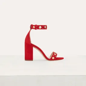 High Heels Sandals With Studs - Red